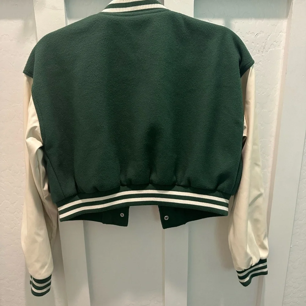 Love Tree Forest Green and Cream Varsity Jacket - Picture 9 of 10